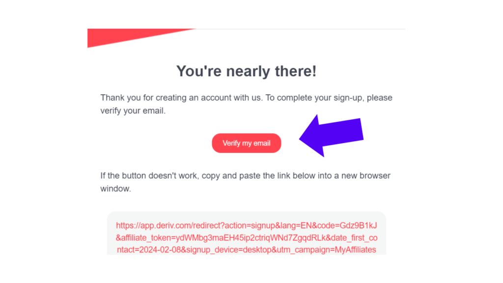 How to create deriv account; verify email